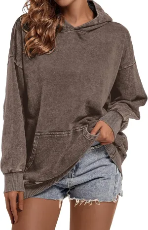 Women's Oversized Vintage Hooded Sweatshirts Acid Wash Loose Fit Baggy Trendy Casual Pullover Hoodies 2024