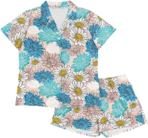 Women's Pajama Set 2-Piece Sleepwear Comfy Loose Loungewear Short Sleeve PJ Set Button Tops Short Pants Pjs