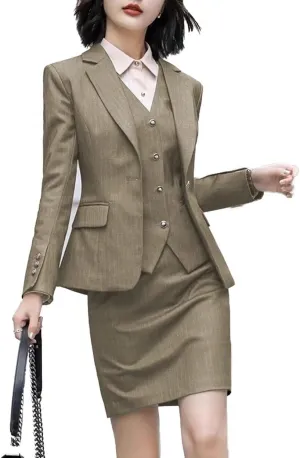 Women's Skirt Suit 3 Piece Striped Suit Lady Petite Business Formal Suit Set Jacket Vest Skirt