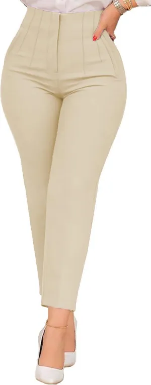 Womens Straight Leg Pants 2024 High Waisted Stretchy Business Casual Work Pants Dress Office Trousers with Pockets