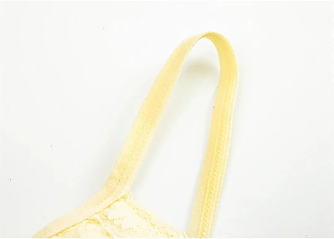 Women's Sweet Hot Girl French Bow Lace Spliced Camisole One -Shoulder Sleeveless Short Suspender Tops with Breast Pad