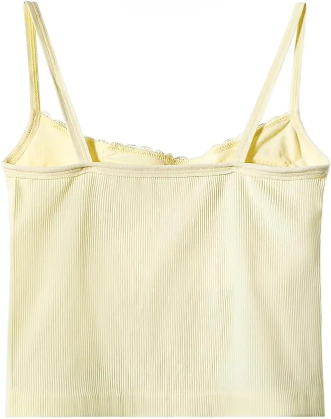 Women's Sweet Hot Girl French Bow Lace Spliced Camisole One -Shoulder Sleeveless Short Suspender Tops with Breast Pad