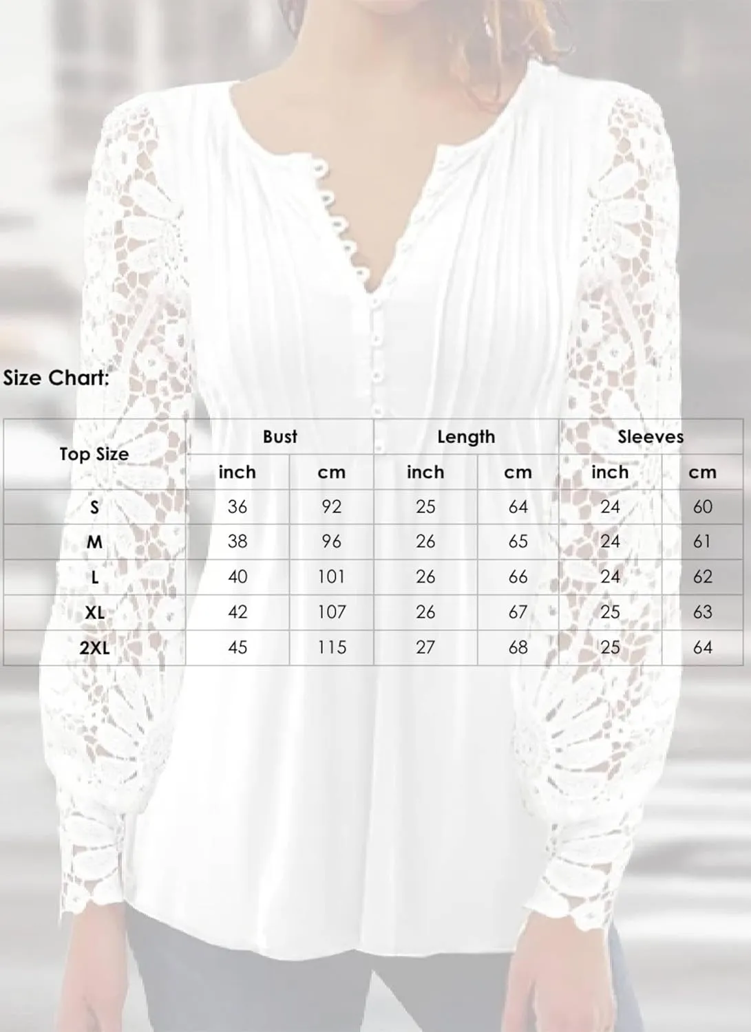Womens White Lace Sleeve Shirt Loose Button Up V Neck Blouse Casual Fashion Tunic Tops Elegant Business Outfits