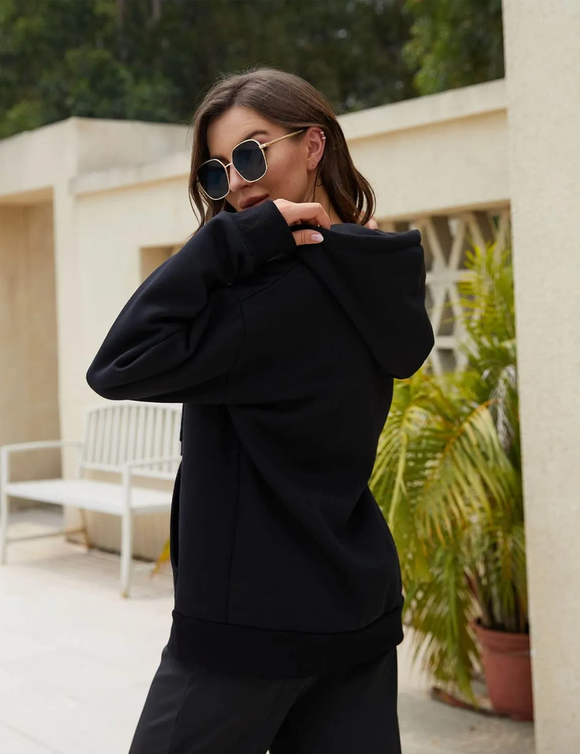Women's Zip Up Hoodie Oversized Sweatshirt Long Sleeve Cute Tops Love Heart Graphic Fleece Lined Jacket Loose Fit