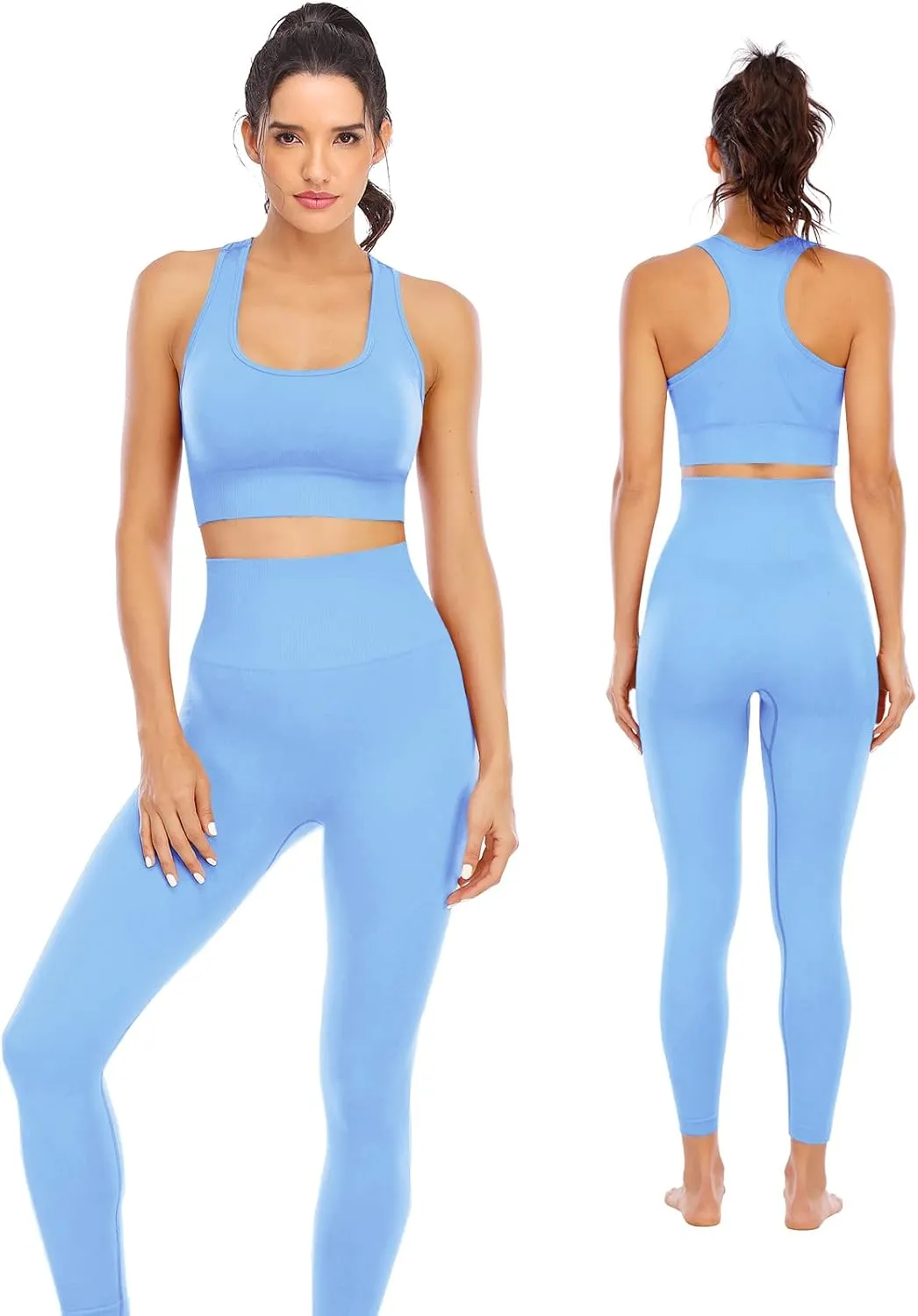 Workout Sets for Women 2 Piece High Waisted Seamless Leggings with Padded Stretchy Sports Bra Sets Gym Clothes