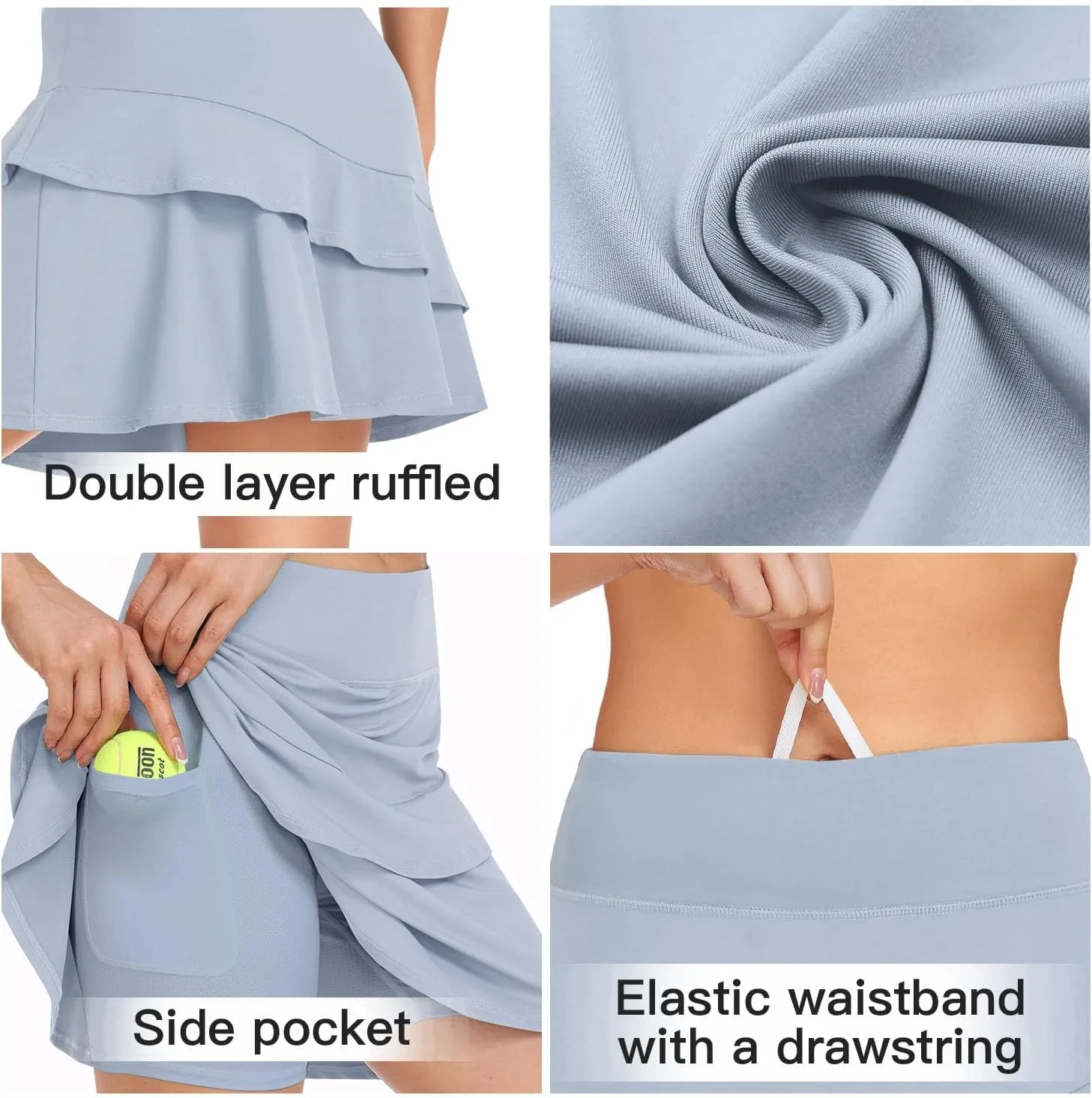 WOWENY Womens 20'' Knee Length Tennis Skirts Athletic Long Golf Skorts Skirts with Inner Shorts Pockets