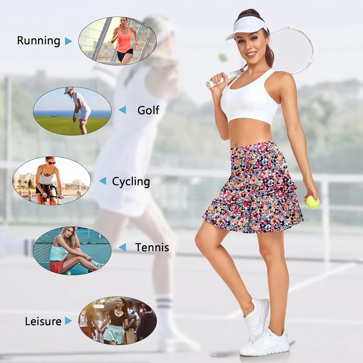 WOWENY Womens 20'' Knee Length Tennis Skirts Athletic Long Golf Skorts Skirts with Inner Shorts Pockets