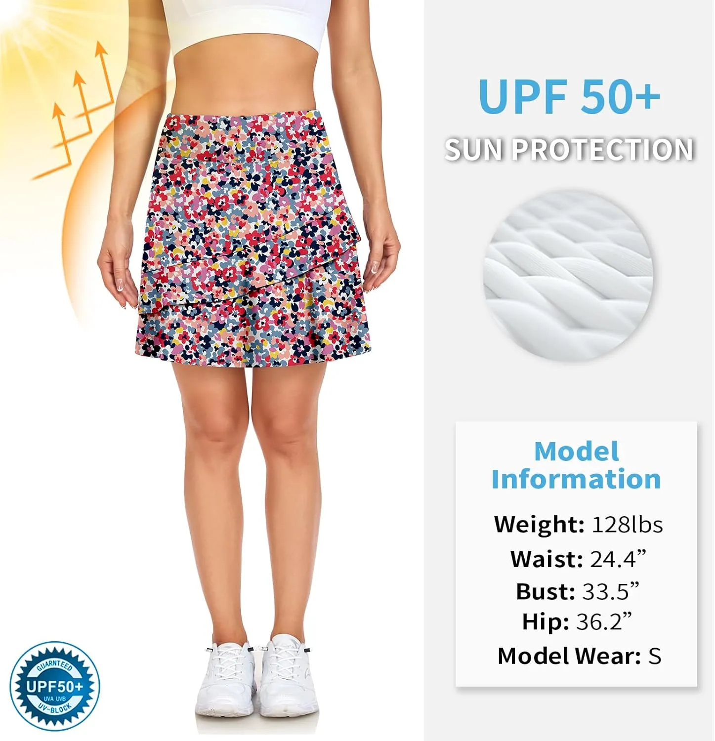 WOWENY Womens 20'' Knee Length Tennis Skirts Athletic Long Golf Skorts Skirts with Inner Shorts Pockets