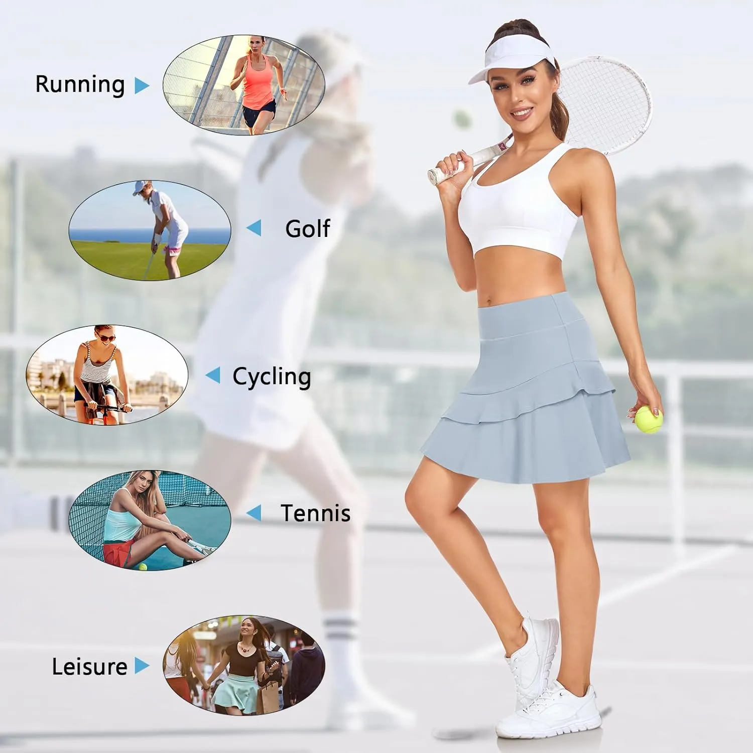 WOWENY Womens 20'' Knee Length Tennis Skirts Athletic Long Golf Skorts Skirts with Inner Shorts Pockets