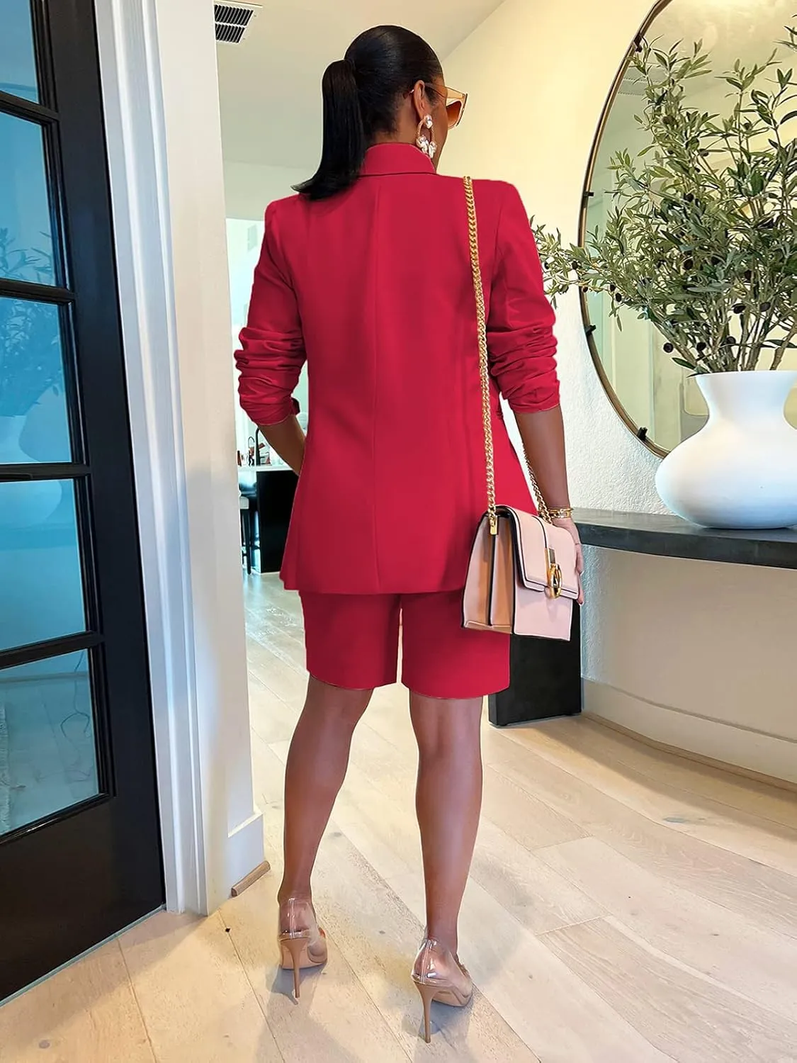XZLUFNY Women's 2 Piece Full Sleeve Blazer and Short Office Business Work Suit Set