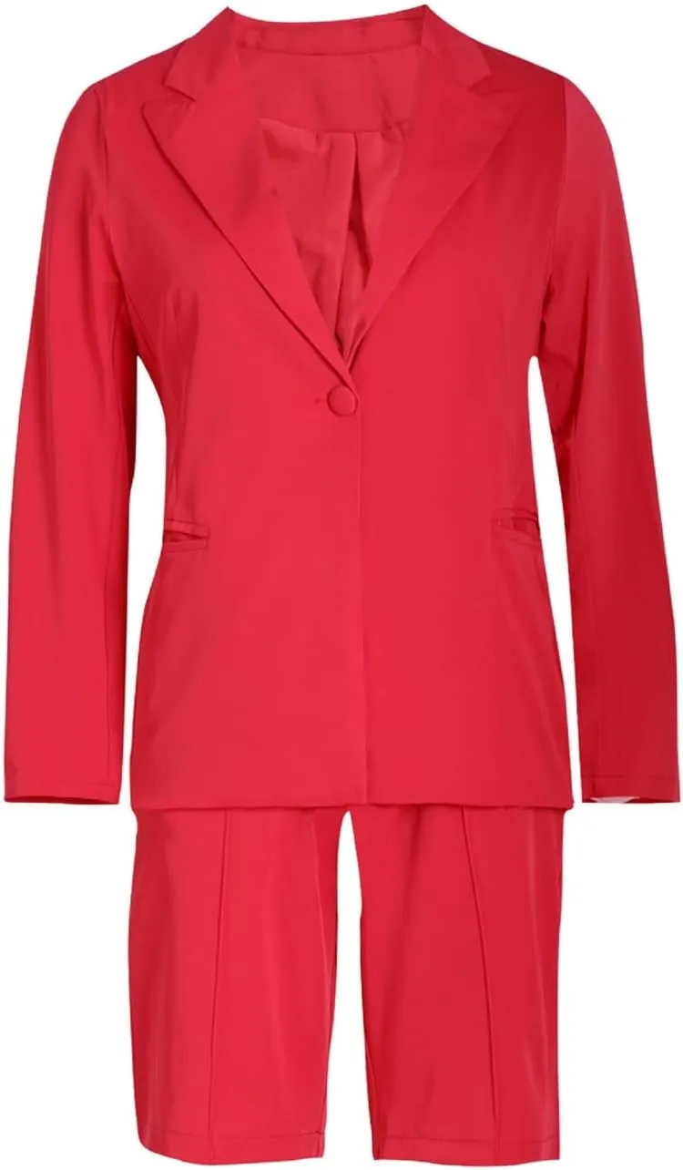 XZLUFNY Women's 2 Piece Full Sleeve Blazer and Short Office Business Work Suit Set