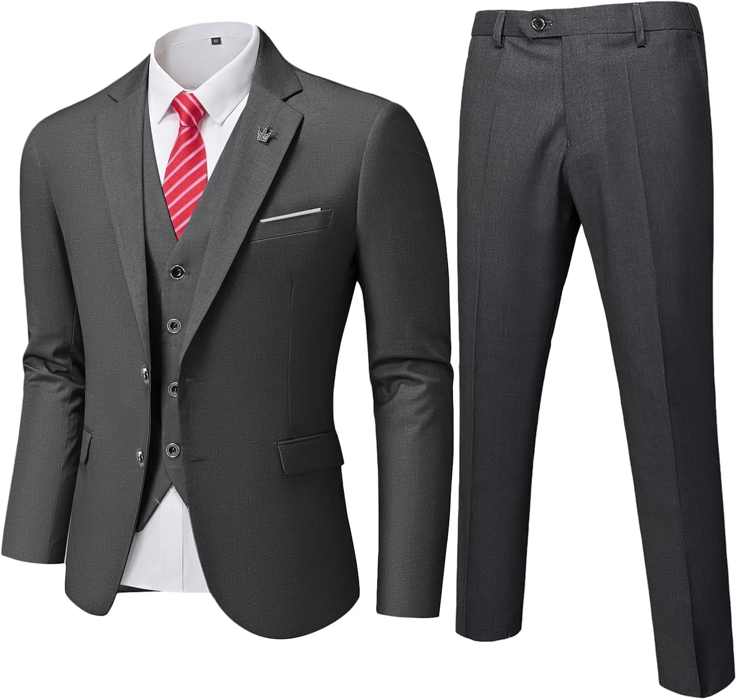 YND Men's Slim Fit 3 Pieces Suit, Two Buttons Blazer Set, Jacket Vest and Pants for Wedding Party Business Prom