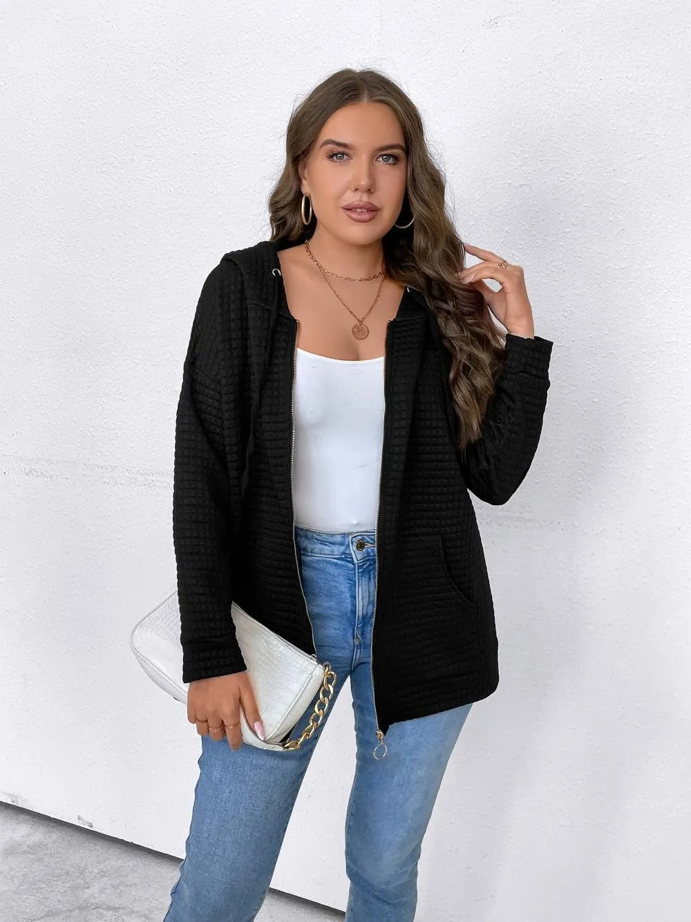 YOXUA Women's Plus Size Casual Hoodies Sweatshirt,Long Sleeve Camouflage Patchwork Full Zipper Drawstring Top with Pocket