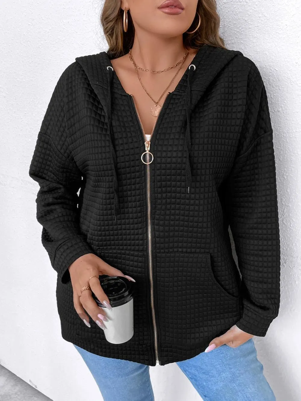 YOXUA Women's Plus Size Casual Hoodies Sweatshirt,Long Sleeve Camouflage Patchwork Full Zipper Drawstring Top with Pocket