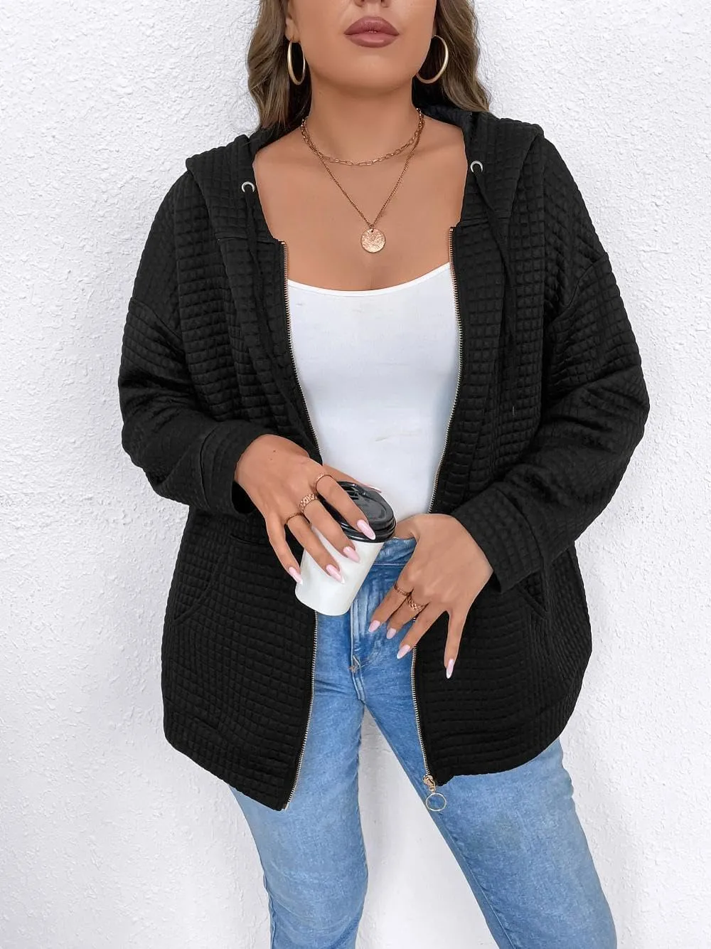 YOXUA Women's Plus Size Casual Hoodies Sweatshirt,Long Sleeve Camouflage Patchwork Full Zipper Drawstring Top with Pocket