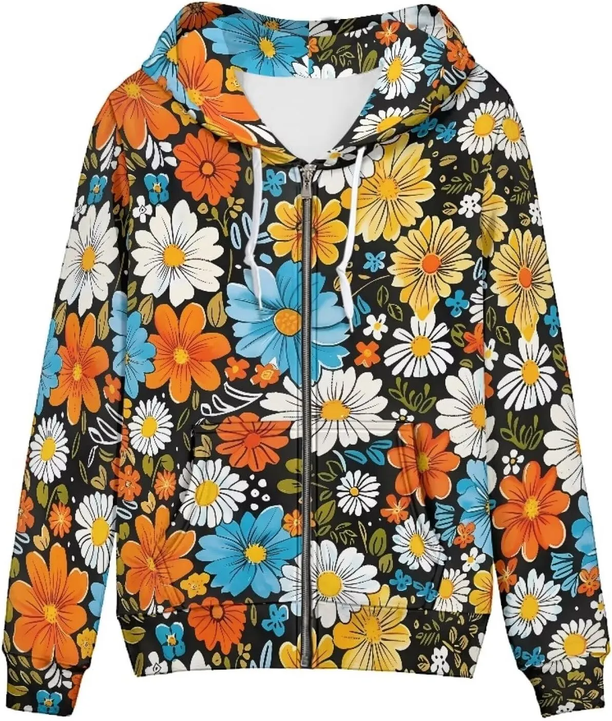 Ystardream Women's Zip Up Drawstring Drop Shoulder Casual Long Sleeve Sweatshirt