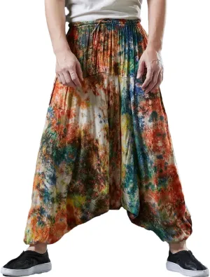 Ystylee Men Women Bohemian Cotton Harem Pants Pockets Tie Dye Drop Crotch Baggy Hippie Yoga Trousers
