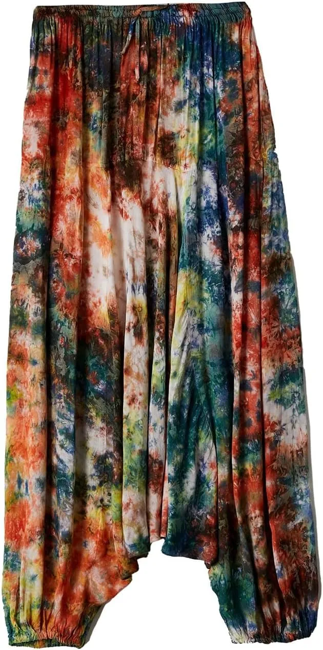 Ystylee Men Women Bohemian Cotton Harem Pants Pockets Tie Dye Drop Crotch Baggy Hippie Yoga Trousers