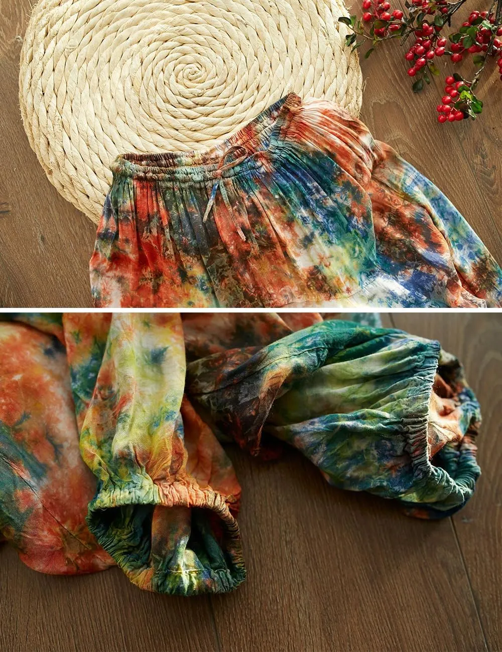 Ystylee Men Women Bohemian Cotton Harem Pants Pockets Tie Dye Drop Crotch Baggy Hippie Yoga Trousers