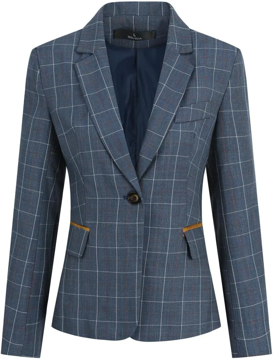 YYNUDA Women's Business Plaid Suit Set Lady 2 Piece 1 Button Office Blazer Jacket and Pants for Work
