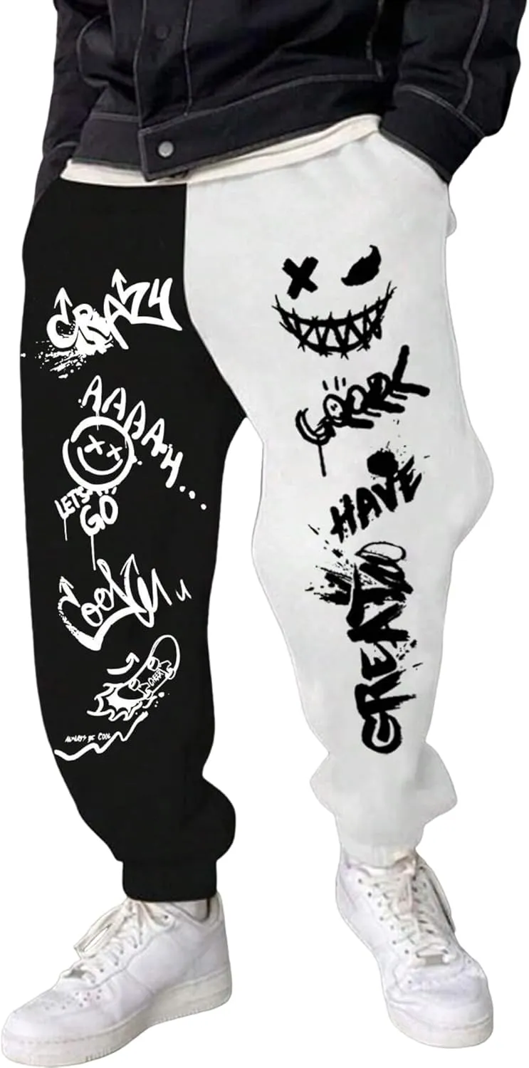 ZAFUL Men's Sweatpants Tapered Gym Running Workout Pants Cartoon Face Print Athletic Drawstring Joggers with Pockets