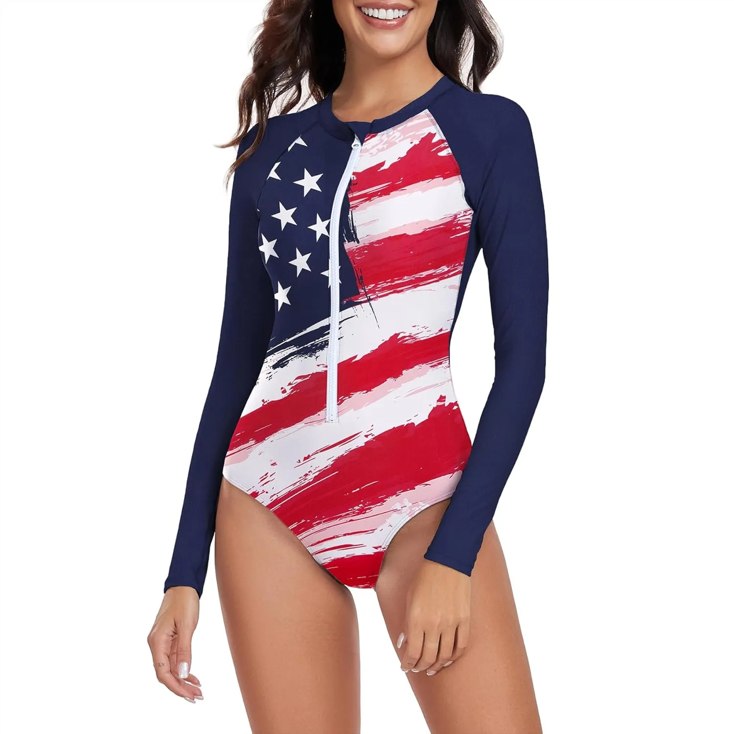 Zando Long Sleeve Swimsuit Women UPF 50  One Piece for Womens Zip Floral Athletic Swim Wear Bathing Suit