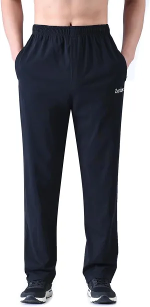 Zoulee Men's Front Zip Open-Bottom Sports Pants Sweatpants Trousers