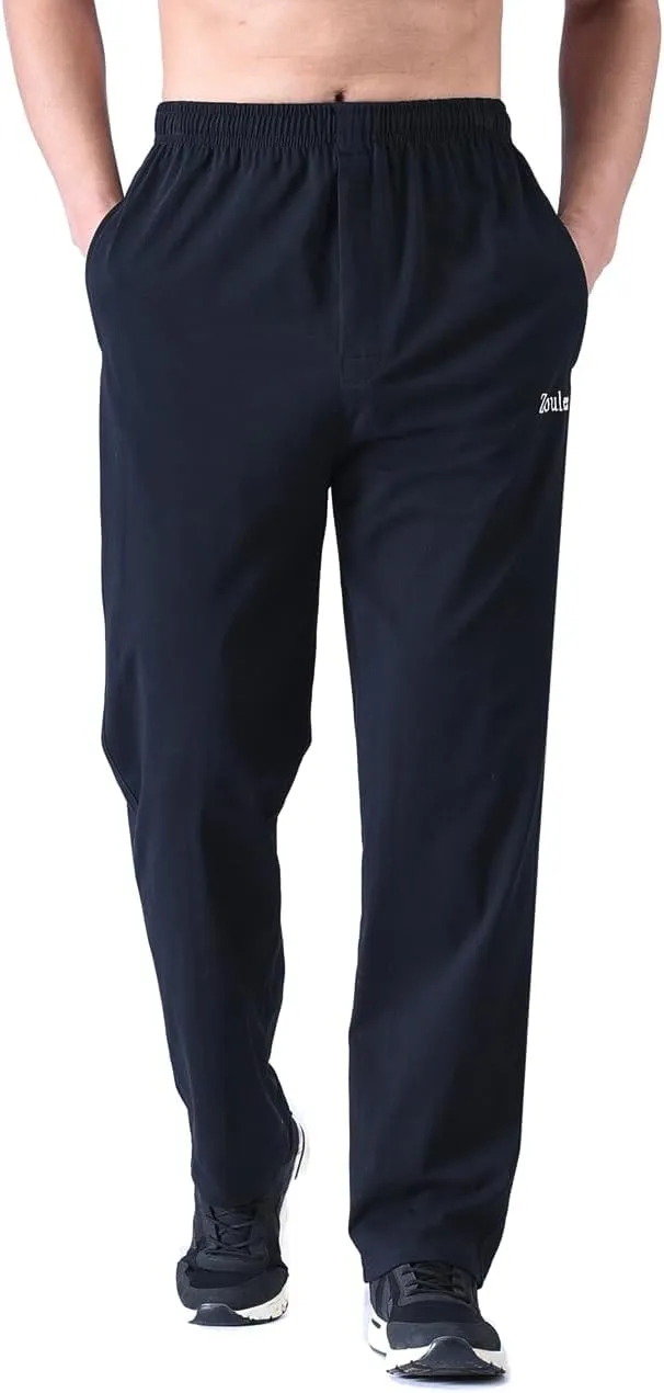 Zoulee Men's Front Zip Open-Bottom Sports Pants Sweatpants Trousers