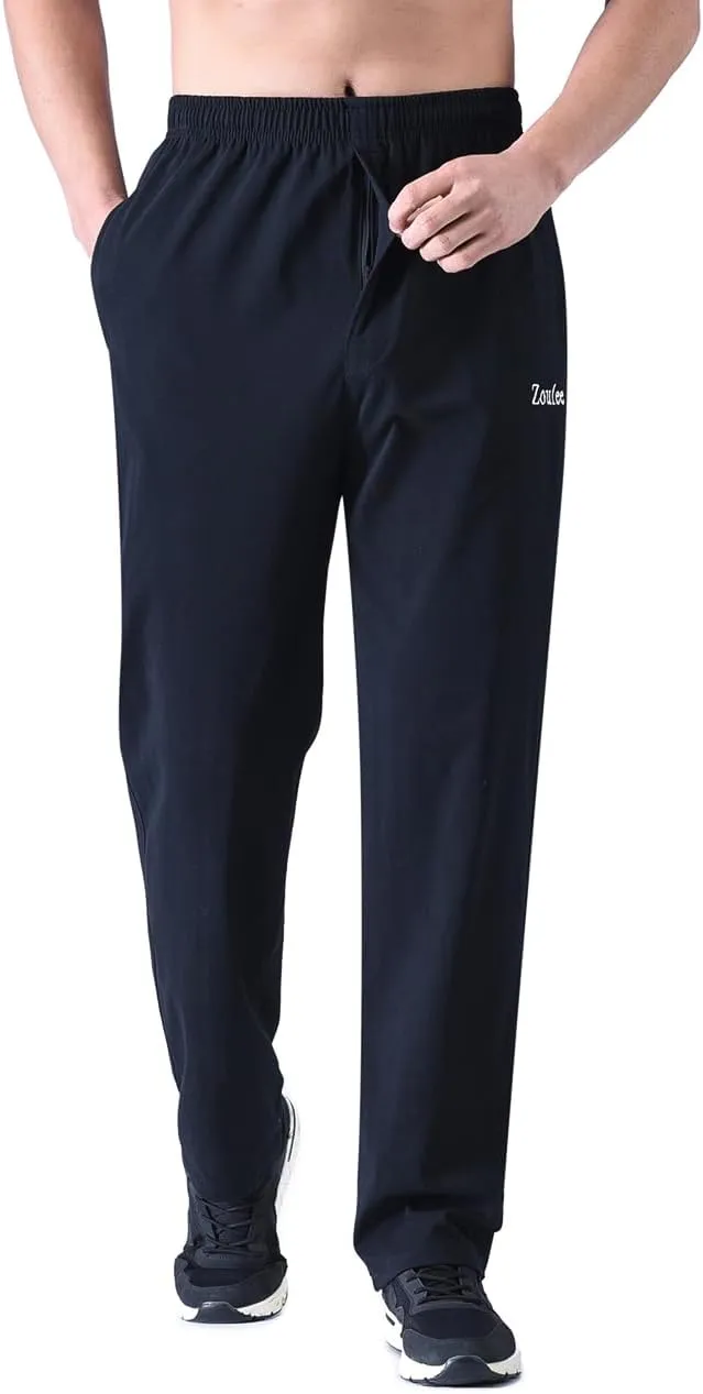 Zoulee Men's Front Zip Open-Bottom Sports Pants Sweatpants Trousers