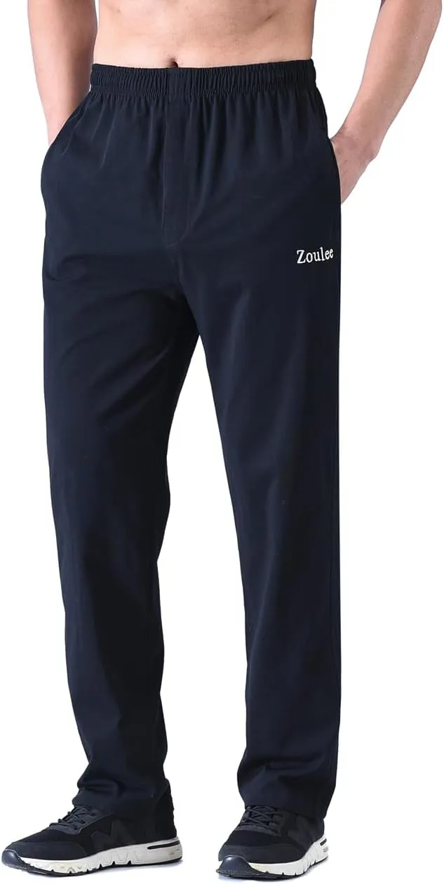 Zoulee Men's Front Zip Open-Bottom Sports Pants Sweatpants Trousers
